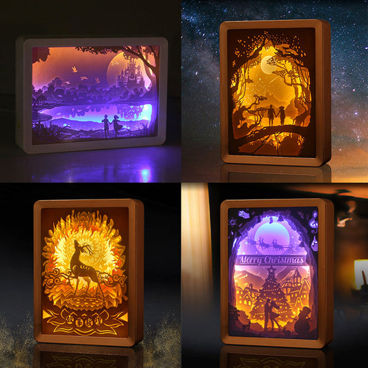 Home Photo Frame Bedside Lamp 3d Light And Shadow Paper Carving Ornaments