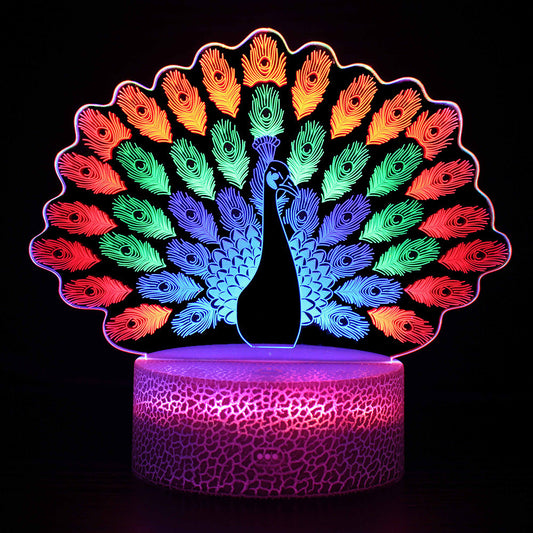 Touch Control Colorful LED Lamp 3D Peacock Animal Light For Kids Room